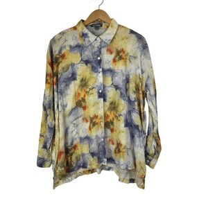 Go Silk 100% Linen Tunic Shirt Womens Large Lagenlook Button Front Art to Wear